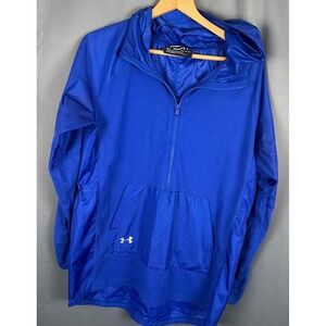 Under Armour Men Blue Lightweight Hooded Anorak Jacket Pullover Pockets L